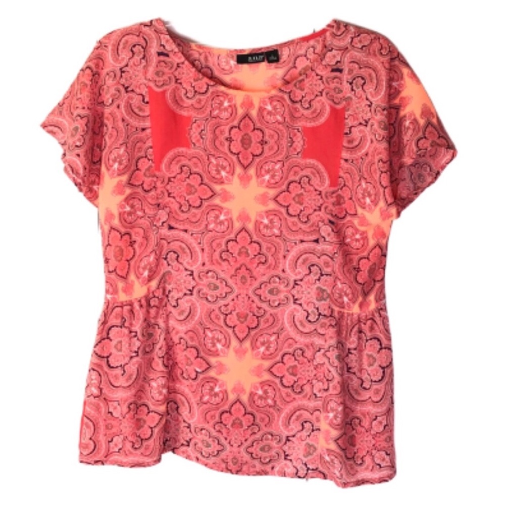 A.N.A. Coral Print Short Sleeve Top small
